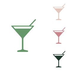 Cocktail sign illustration. Russian green icon with small jungle green, puce and desert sand ones on white background. Illustration.