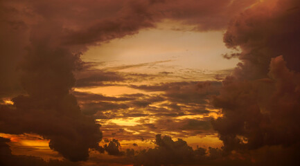 Evening sky and amazing orange clouds.