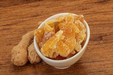 Dry sweet ginger in the bowl