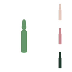 Medical ampoule sign. Russian green icon with small jungle green, puce and desert sand ones on white background. Illustration.