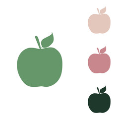 Apple sign illustration. Russian green icon with small jungle green, puce and desert sand ones on white background. Illustration.