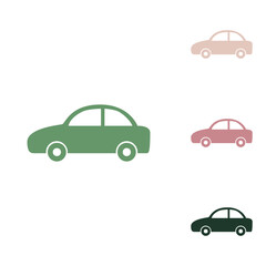 Car sign illustration. Russian green icon with small jungle green, puce and desert sand ones on white background. Illustration.