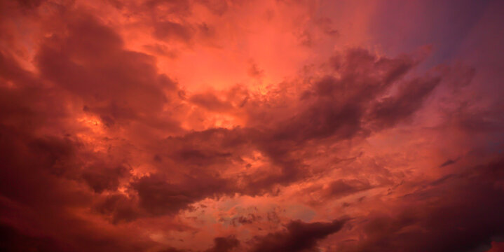 Evening sky and amazing red clouds.