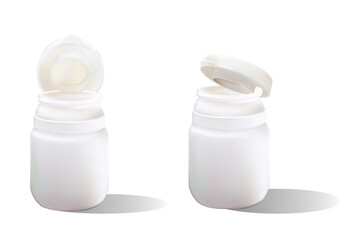 Realistic white plastic bottle for pills. Mock Up