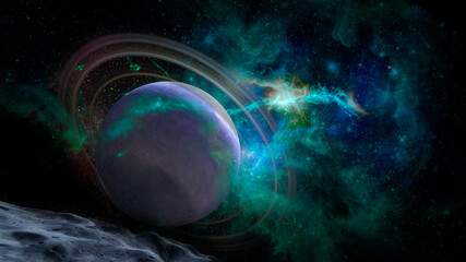 Scene with planets, stars and galaxies in outer space showing the beauty of space exploration....