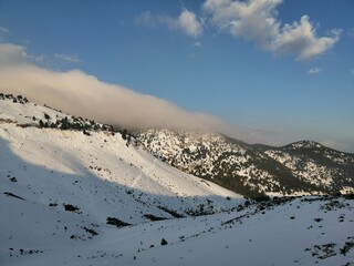 Fototapeta na wymiar snow covered mountains in Greece