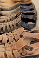 closeup view of shoes never use during lock down with dust on top