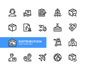 Distribution vector line icons. Simple set of outline symbols, graphic design elements. Line icons set. Pixel Perfect
