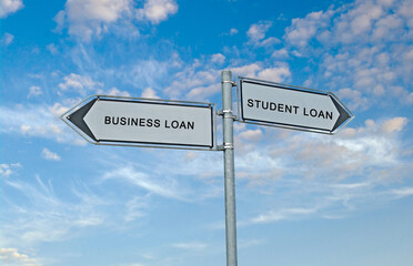 Direction road sign to business and student loan