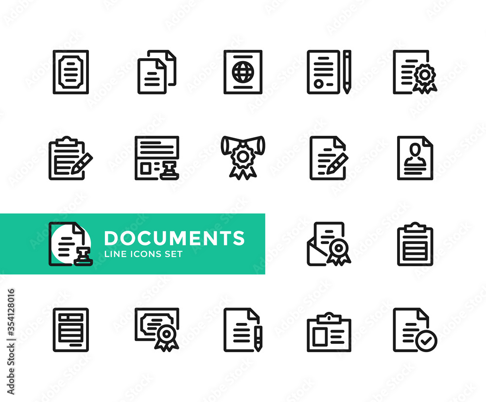 Poster documents vector line icons. simple set of outline symbols, graphic design elements. line icons set.
