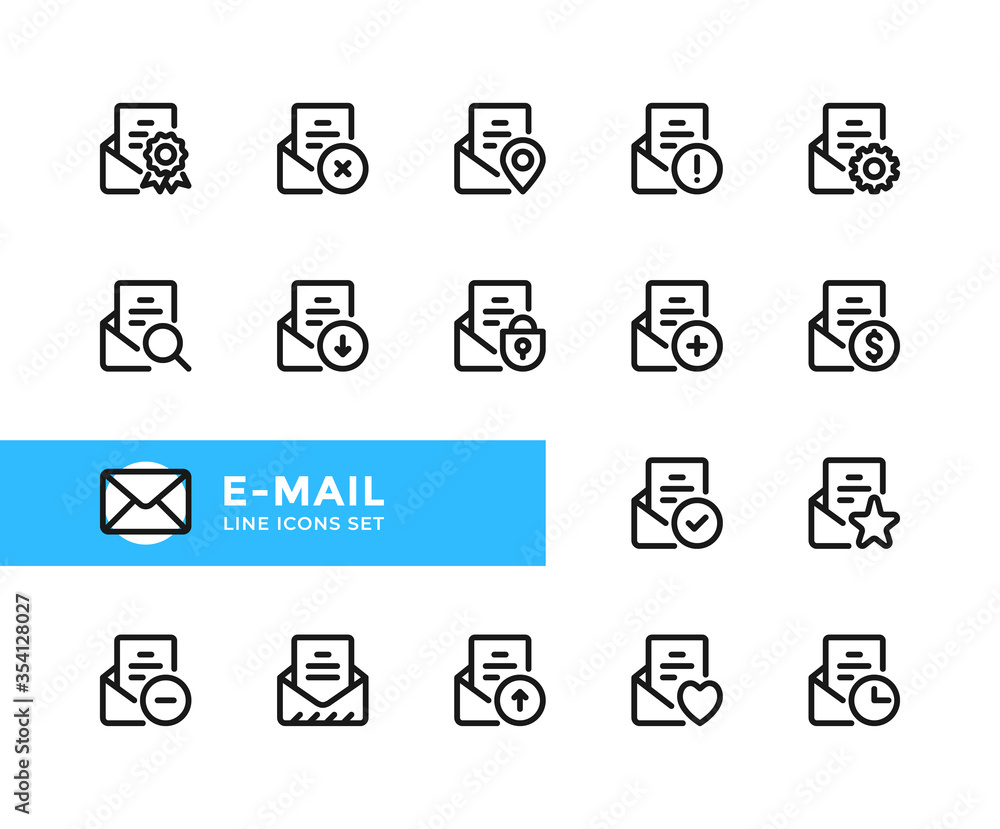 Poster e-mail vector line icons. simple set of outline symbols, graphic design elements. line icons set. pi