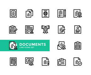 Documents vector line icons. Simple set of outline symbols, graphic design elements. Line icons set. Pixel Perfect