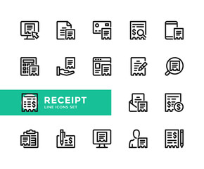 Receipt vector line icons. Simple set of outline symbols, graphic design elements. Line icons set. Pixel Perfect