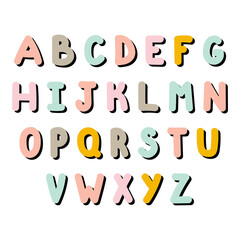 Hand drawn English alphabet. Cute letters for your design. Colorful font