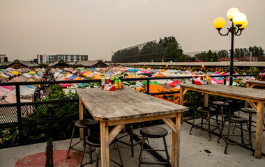  Aerial view of Rod Fai night market in Bangkok, Thailand