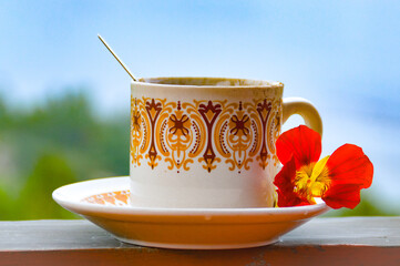 Indonesian Java Arabica coffee (kopi banas) served in the terraced overlooking Lake Toba in Samosir, North Sumatra Indonesia