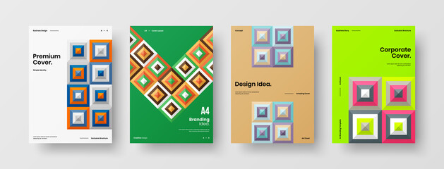 Company identity brochure template collection. Business presentation vector A4 vertical orientation front page mock up set. Corporate report cover abstract geometric illustration design layout bundle.