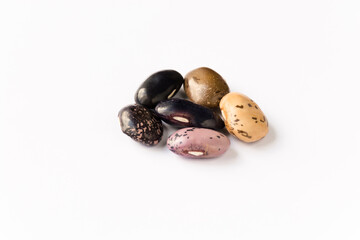 Fototapeta na wymiar Beans close-up on a white background, insulators. Healthy food, bean.