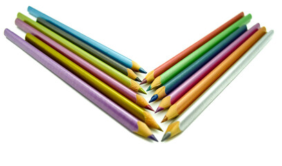 Colored pencils on a white background