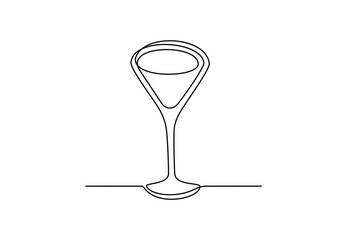Cocktail glass continuous line drawing isolated on white background. Hand drawn cone shaped glasses for logo. Vector minimalistic illustration made of one line