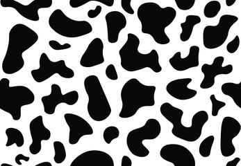 Cow print seamless pattern. Animal skin, abstract background with black and white chubby dots. Trendy texture for fabric, print, banner wallpaper. Vector illustration