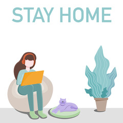 Stay at Home Stay Safe. Working from home for Decrease Infection Risk For Prevent Virus coronavirus (covid-19). Stay Home on Quarantine During the Coronavirus Epidemic.