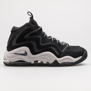 VIENNA, AUSTRIA - FEBRUARY 19, 2018: Nike Air Pippen black, grey and white sneaker on white background.
