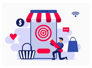 Target, SEO marketing online shop flat illustration