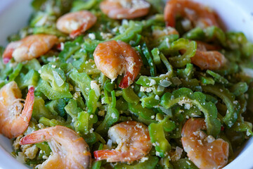 Homemade Filipino dish: bitter melon ginisang ampalaya