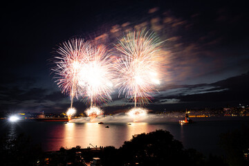 Fireworks over Bosphorus Strait, Istanbul, Turkey