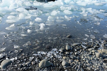 Ice chunks from a melting glacier lagoon