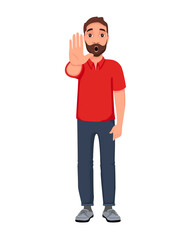 Men stop covid-19 coronavirus. Cartoon character vector illustration. 