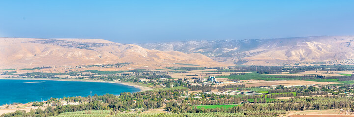Church of the Transfiguration on Mount Tabor. Galilee, Israel. Web banner in panoramic view.