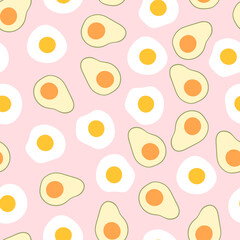Seamless pattern with avocados and eggs for print, textile, wallpaper. Healthy food background.