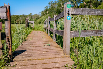  Wooden bridge over the Honing and Dilham canal in the Norfolk countryside