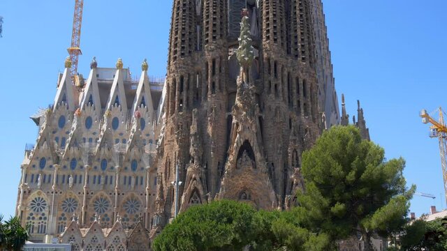 Sagrada Familia Without Tourists in a Beautiful Vertical Pan. 4K, Barcelona, Spain. 