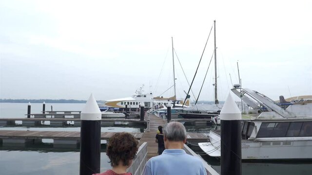 A Group Of People Are Walking On The Pier Bridge 