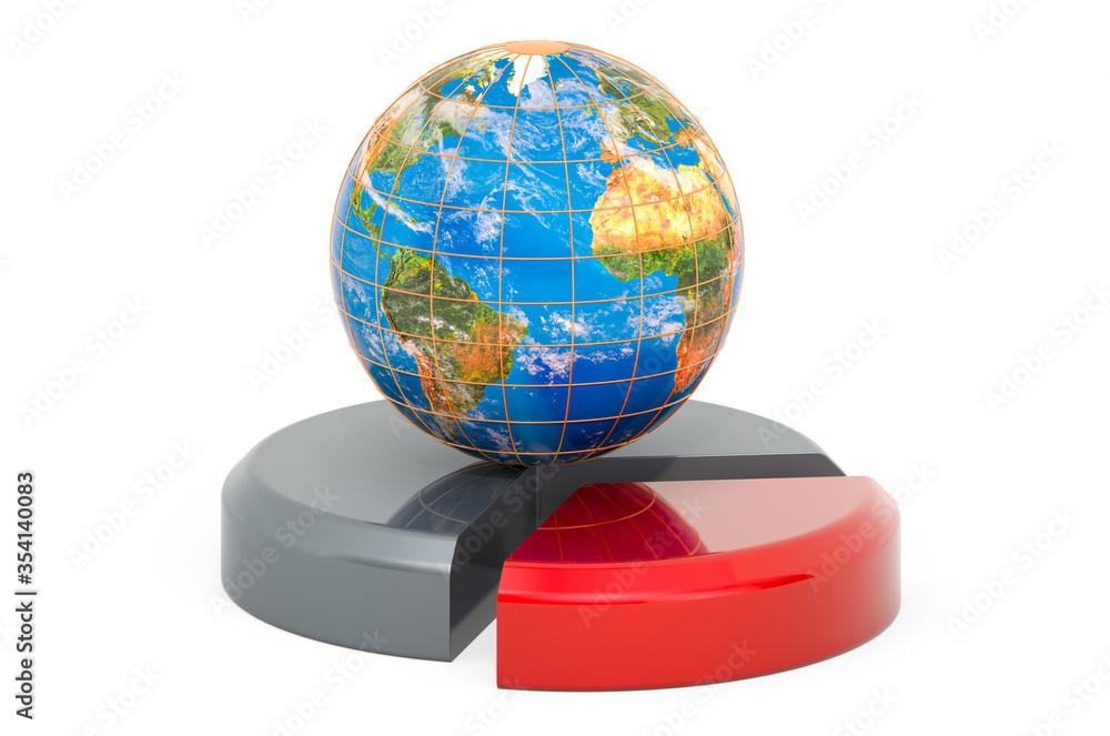 Poster earth globe with pie chart. 3d rendering