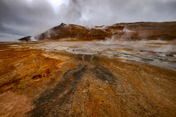Geothermal area at Hverir in the north of Iceland near Lake Myvatn and  Akureyri. Northeast Iceland