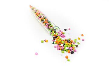 Plastic pellets .Multicolored Plastic granules. Plastic raw materials in granules for industry....