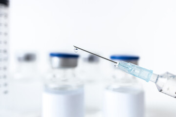 Vaccine and syringe injection. It use for prevention, immunization and treatment from corona virus infection.