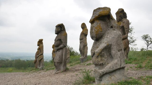 Ancient stone Polovtsian women on a cliff of a mountain