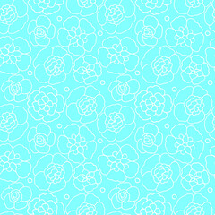 seamless pattern, flowers on a blue background, hand drawing