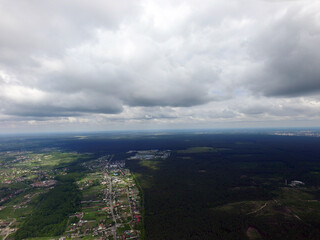 Aerial view of the saburb landscape (drone image). Kiev Region