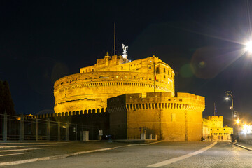 The Mausoleum of Hadrian, usually known as Castle of the Holy Angel at night. Initially built as a...