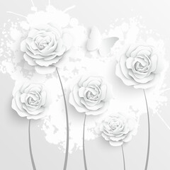 Paper flower. White roses cut from paper.