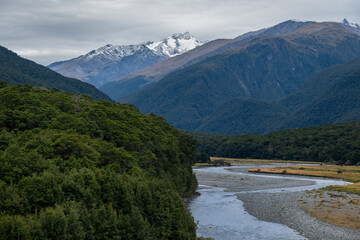 Fototapeta na wymiar Mount Brewster as viewed from the Makarora River, South Island, New Zealand