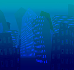 Obraz premium Surreal city. Tilted houses in cartoon style