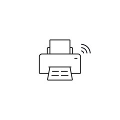 Printer with wifi icon, Wireless connection. Vector isolated flat design line illustration