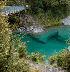 Suspension Bridge over the Makarora River, Blue Pools, South Island, New Zealand